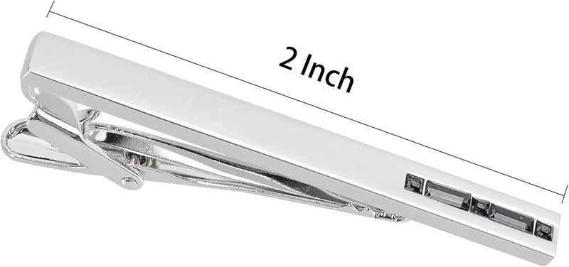 Jonwo Men's Crystal Tie Clip Silver Tone Tie Bar for Gentleman Regular Necktie Tie Clip for Business Anniversary - Image 5